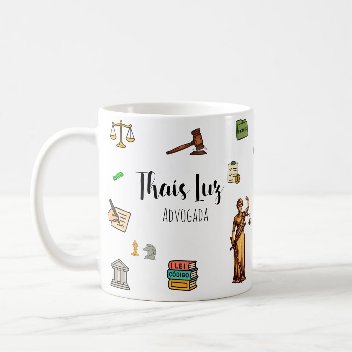 Caneca Direito com Nome Personalizada - Branca - Profissões