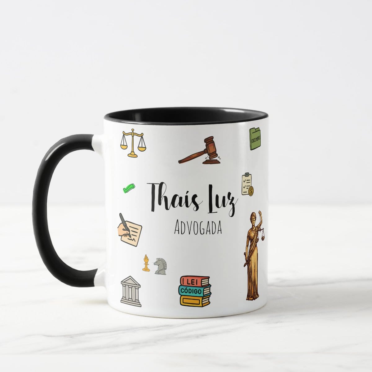 Caneca Direito com Nome Personalizada - Preta - Profissões