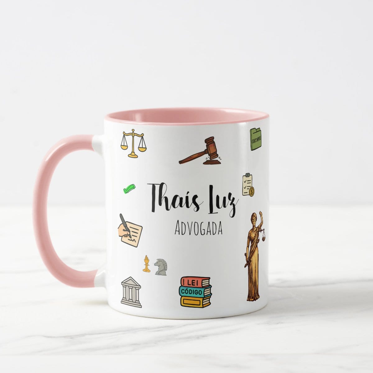 Caneca Direito com Nome Personalizada - Rosa - Profissões