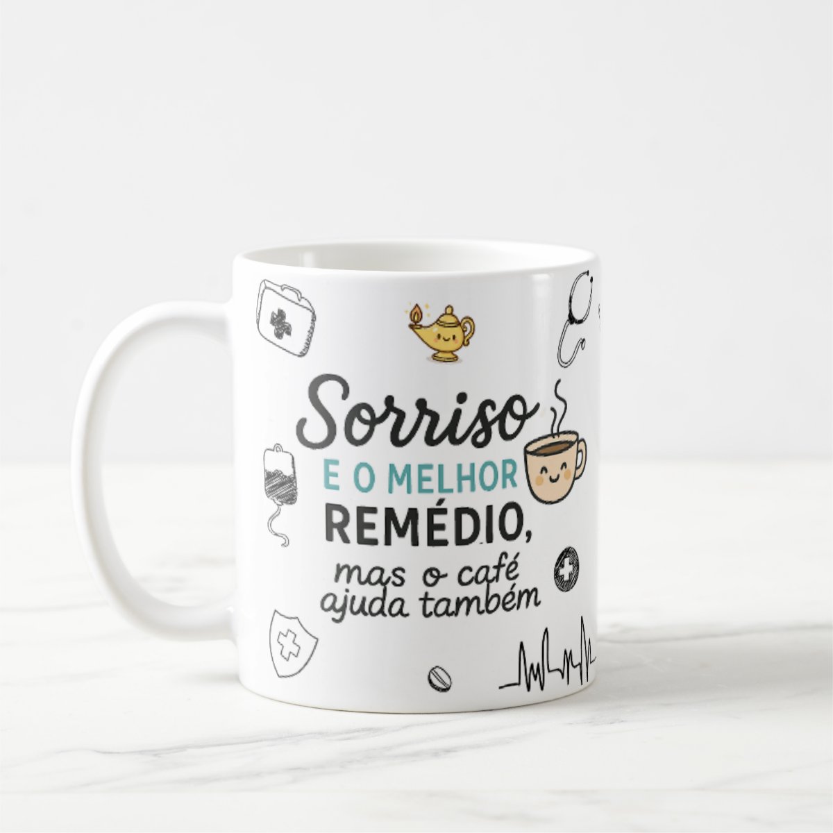 Caneca Personalizada Enfermeira Divertida Cafe Sorriso 325ml - Branca