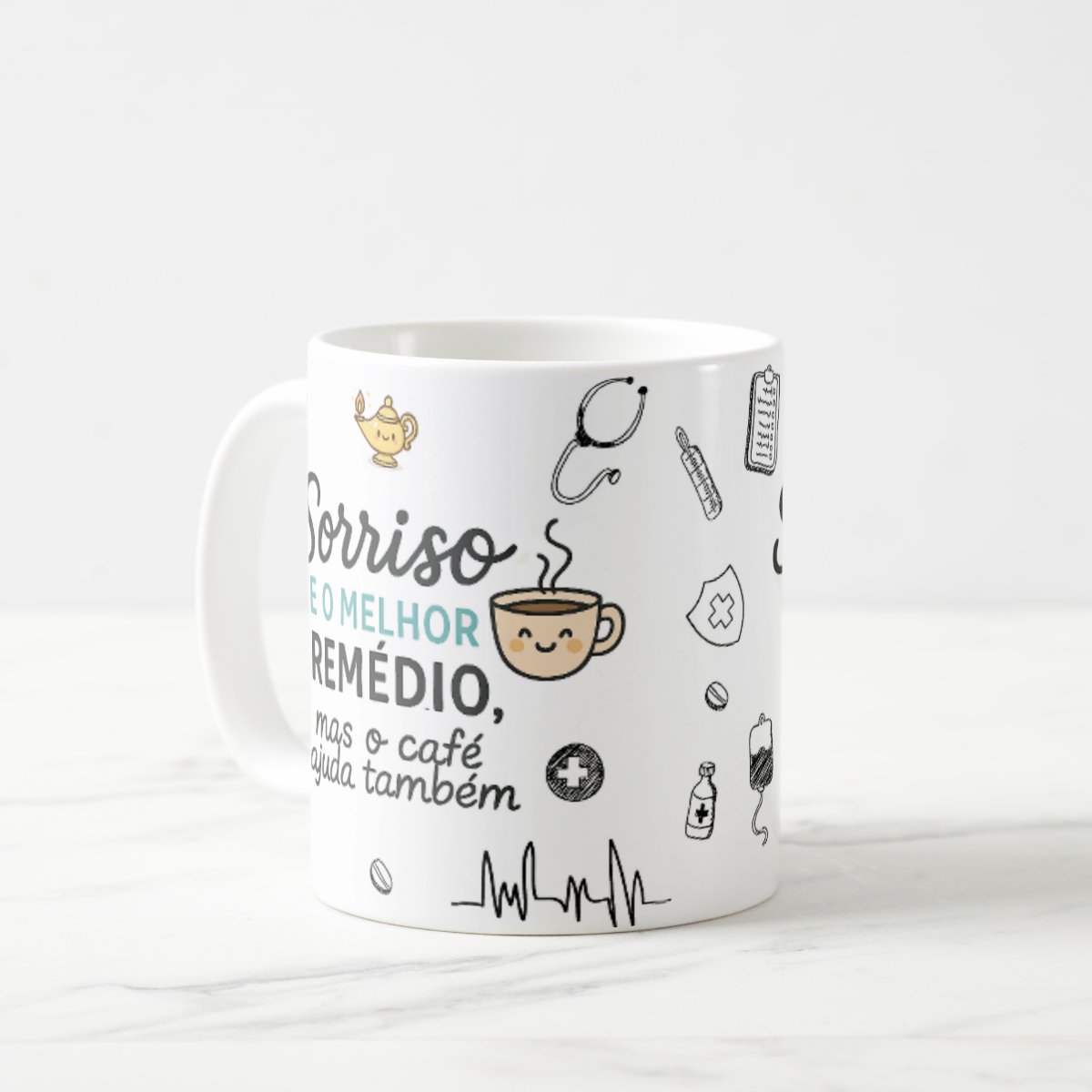 Caneca Personalizada Enfermeira Divertida Cafe Sorriso 325ml - Branca