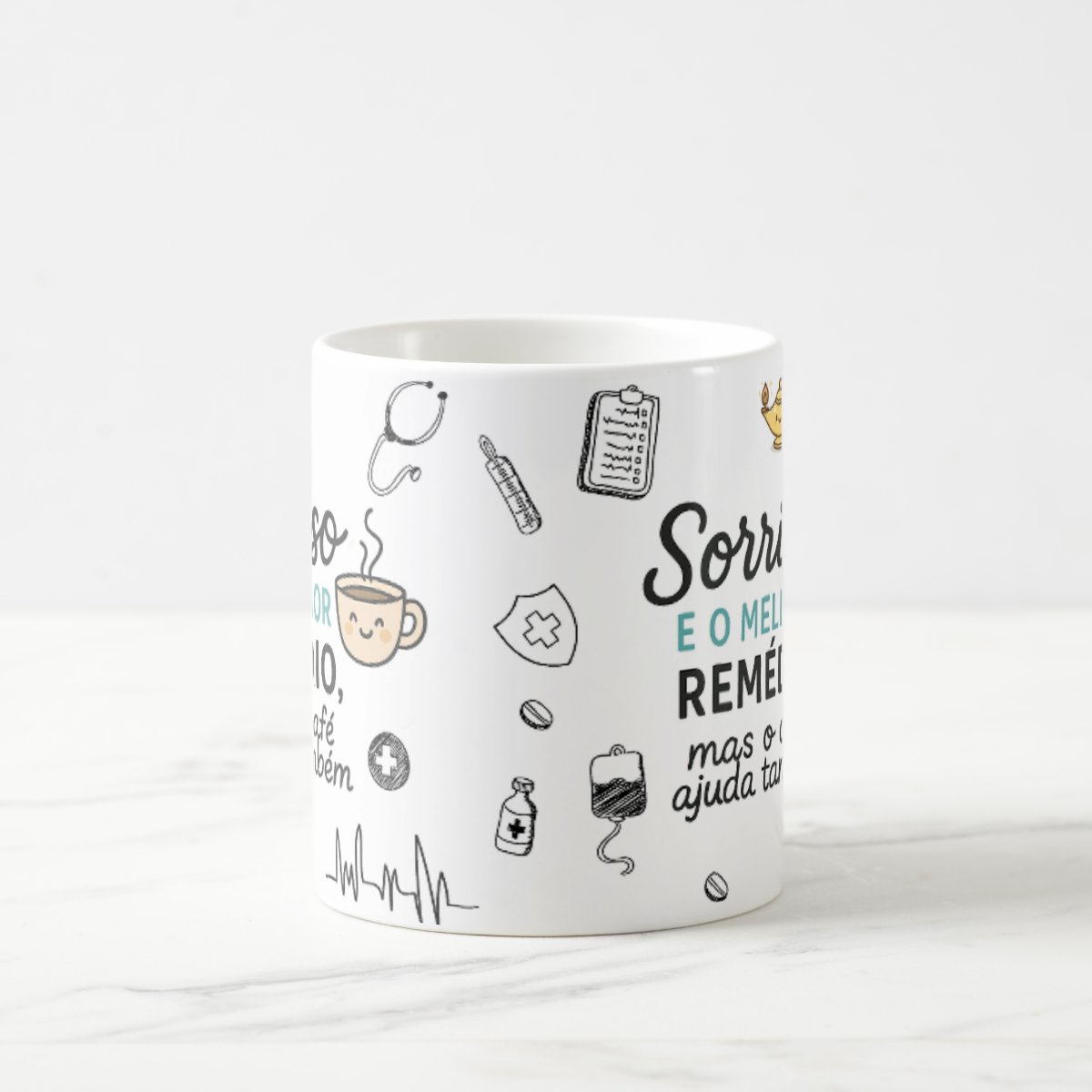 Caneca Personalizada Enfermeira Divertida Cafe Sorriso 325ml - Branca