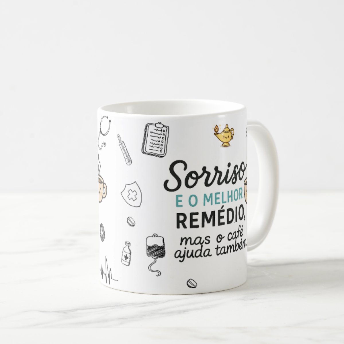 Caneca Personalizada Enfermeira Divertida Cafe Sorriso 325ml - Branca